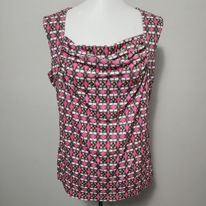 9& Co Pink Butterfly Drapeneck Sleeveless Jersey Knit Blouse Size Large